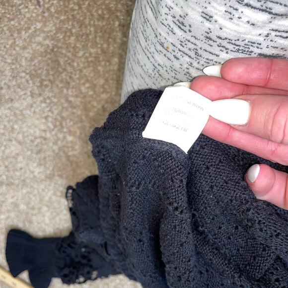 Fashion delicate crochet flower loose black sweater puff sleeve flared SZ XL - Picture 7 of 14